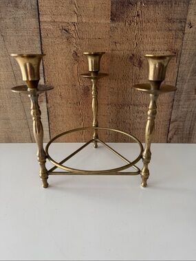 Vintage Brass Triple Candle Stick Holder